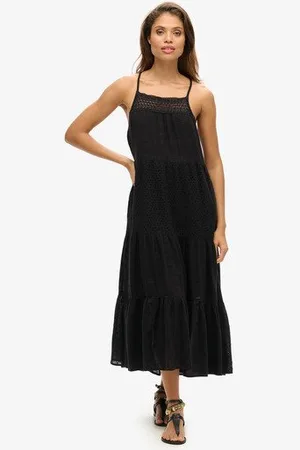 Superdry Femme Robe Caraco Longue à Dentelle Vintage Taille: 34