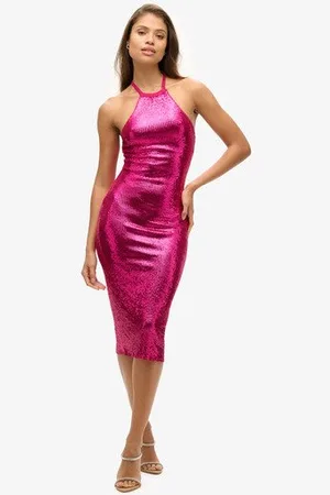 Superdry Femme Robe Mi-longue dos nu à Sequins Taille: 42