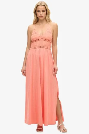 Superdry Femme Robe Longue en Jersey et Dentelle Taille: 36