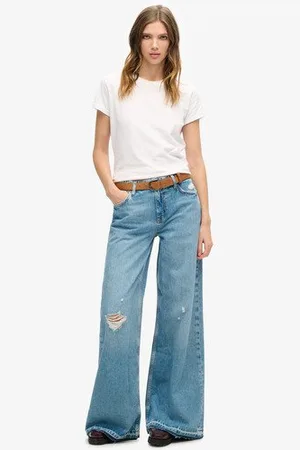 Superdry Dames Affligé Jean Large Évasé À Bords Francs, , Taille: 26/30