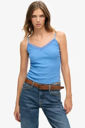 Superdry Dames Caraco Côtelé Essential En Coton Bio À Liseré Dentelle, , Taille: S/M