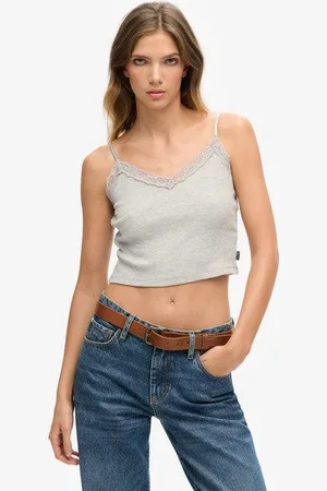Superdry Femme Caraco Côtelé à Liseré Dentelle Taille: XS/S