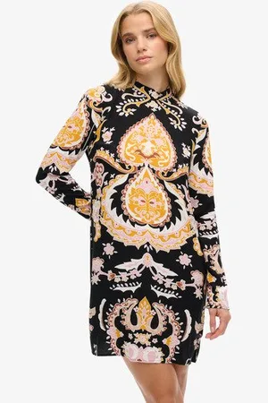 Superdry Femme Robe Courte Imprimée à Manches Longues Taille: 36