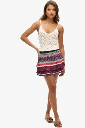 Superdry Femme Imprimée Mini-jupe À Volants Vintage, , Dames, Taille: 42 Taille: 42
