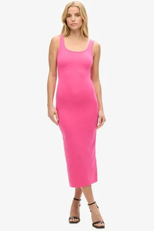 Superdry Femme Robe Mi-longue en Jersey à col Carré Taille: 40