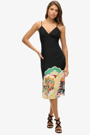Superdry Femme Robe Caraco Mi-longue Imprimée à Enfiler Taille: 42