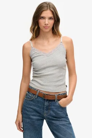 Superdry Dames Dentelle Caraco Côtelé Vintage Coton Bio À Liseré, , Taille: Xs/S