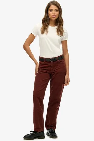 Superdry Femme Pantalon Droit en Velours Côtelé Taille: 28/32