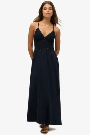 Superdry Femme, Robe Longue en Jersey, Bordure en dentelle, , Taille: 36