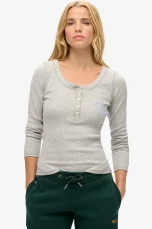Superdry Femme Haut à Manches Longues Boutonné Athletic Logo Imprimé, Taille: 42-44 Taille: 42-44