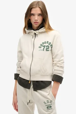 Superdry Femme Sweat à Capuche Zippé Court et Décontracté Athletic Essentials Taille: 44