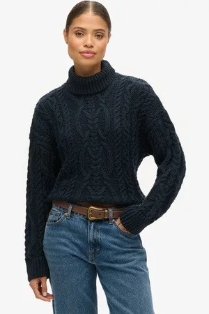 Superdry Femme Pull en Maille Torsadée à col Polo Taille: 40