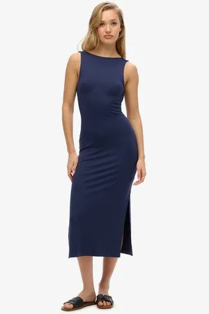 Superdry Femme Robe Mi-longue en Jersey à dos Torsadé Taille: 40