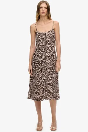 Superdry Dames Rose et Noir Robe Caraco Mi-Longue Boutonnée Imprimée, Taille: 40