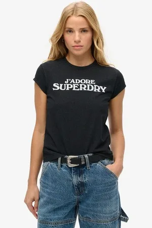 Superdry Femme T-shirt à Mancherons et Motif Sport Luxe Taille: 42
