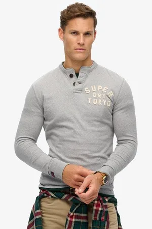 Superdry Pour Des Hommes Haut à Col Tunisien et Manches Longues Vintage Athletic Logo imprimé, Taille: XL