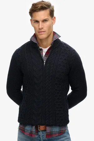 Superdry Homme Pull Torsadé à col Zippé Jacob Taille: M