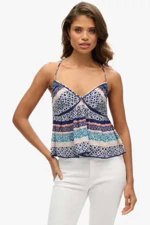 Superdry Femme Imprimée Caraco À Volants Vintage, , Dames, Taille: 38 Taille: 38
