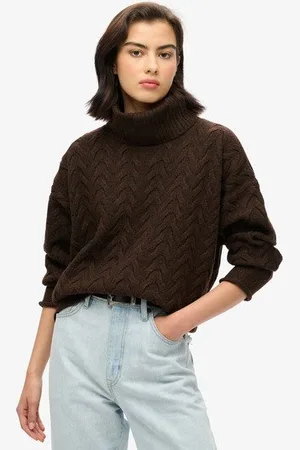 Superdry Femme Pull Léger Torsadé à col Roulé Taille: 42