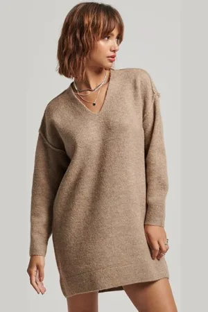 Superdry Femme Robe Pull en Tricot à col en V Taille: 44