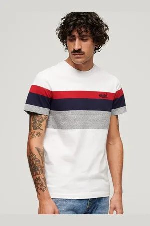 Superdry Homme T-shirt Classique à Rayures Orange Label Taille: XL
