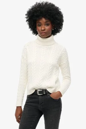 Superdry Femme Pull Torsadé à épaules Tombantes et col Roulé Taille: 42