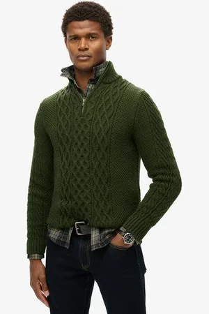 Superdry Homme Pull Torsadé à col Zippé Jacob Taille: L