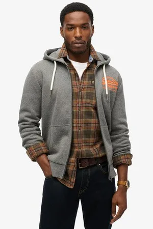 Superdry Homme Sweat à Capuche Zippé à Motif Neon Vintage Logo Gris et Orange, Taille: Xxl Taille: Xxl