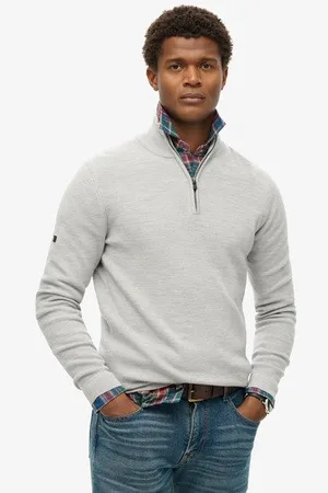 Superdry Homme Pull Semi-zippé en Laine Mérinos Taille: XL