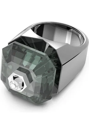 Swarovski Bague cocktail Numina, Taille octogonale, Noire, Métal plaqué ruthénium