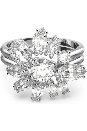 Swarovski Bague cocktail Gema, Tailles variées, Fleur, Blanche, Métal rhodié
