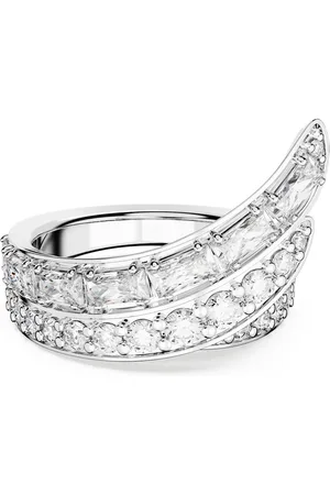 Swarovski Bague cocktail Hyperbola, Tailles variées, Deux bandes, Blanche, Métal rhodié