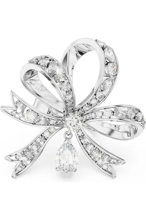 Swarovski Bague cocktail Hyperbola, Nœud, Large, Blanche, Métal rhodié