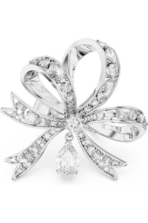 Swarovski Bague cocktail Hyperbola, Nœud, Large, Blanche, Métal rhodié