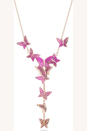 Swarovski Collier en Y Idyllia Lilia, Papillon, , Placage de ton or rosé