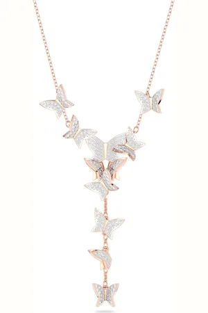 Swarovski Collier en Y Idyllia Lilia, Papillon, , Placage de ton or rosé