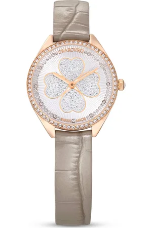Swarovski Montre Attract, Fabriqué en Suisse, Trèfle à quatre feuilles, Bracelet en cuir, , Finition or rose