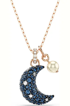 Swarovski Pendentif Luna, Perle de cristal, Lune, Multicolore, Placage de ton or rosé