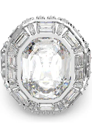 Swarovski Bague cocktail Mesmera, Taille octogonale, Blanche, Finition argentée