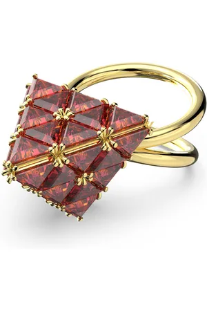 Swarovski Bague cocktail Curiosa, Taille Triangle, Rouge, Placage de ton or