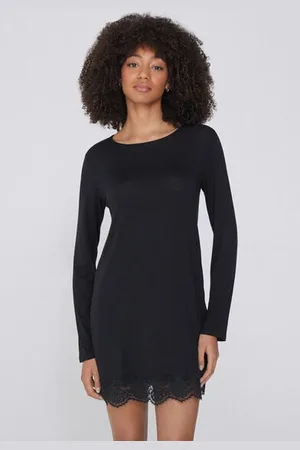 Tezenis Chemise de Nuit Manches Longues en Viscose et Dentelle Femme