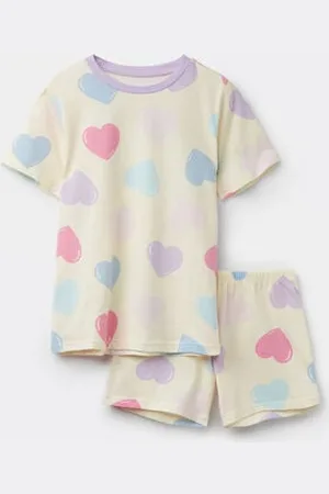 Tezenis Pyjama Court Manches Mi-longues Coton Grands Cœurs Fille Fille