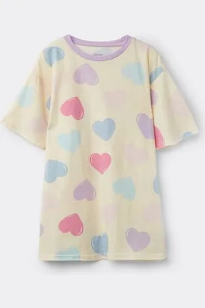 Tezenis Chemise de Nuit Manches Mi-longues Fille Coton Cœurs Fille