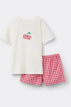 Tezenis Pyjama Court en Coton Vichy à Cerise Fille Fille