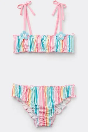 Tezenis Haut de Maillot Bandeau avec Bas de Maillot à Rayures Multicolores Fille Fille