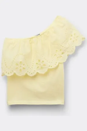 Tezenis Débardeur Asymétrique en Coton à Volants en Broderie Anglaise Fille