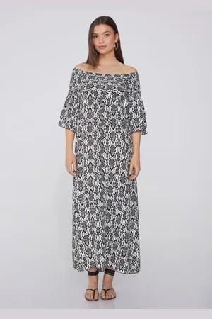 Tezenis Robe Longue Broderie Smock Épaules Dénudées Femme