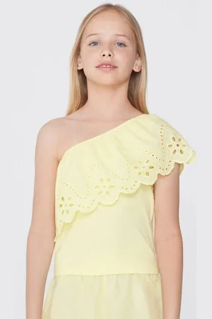 Tezenis Débardeur Asymétrique en Coton à Volants en Broderie Anglaise Fille