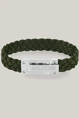 Tommy Hilfiger Bracelet tressé en daim vert à logo estampé