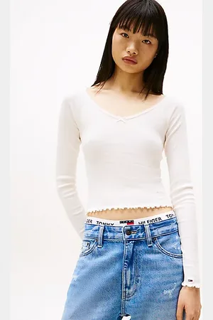Tommy Hilfiger T-shirt ajusté à manches longues et logo brodé